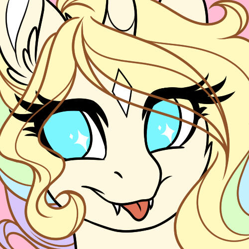 A Portrait of my Unicorn Mascot, Acry, with her tongue sticking out.